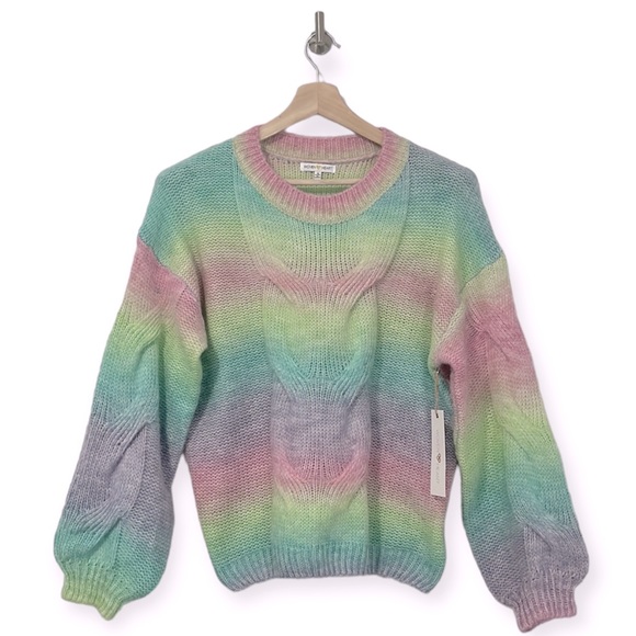 Woven Heart Pastel Rainbow Knitted Sweater Size Small S - Picture 1 of 8